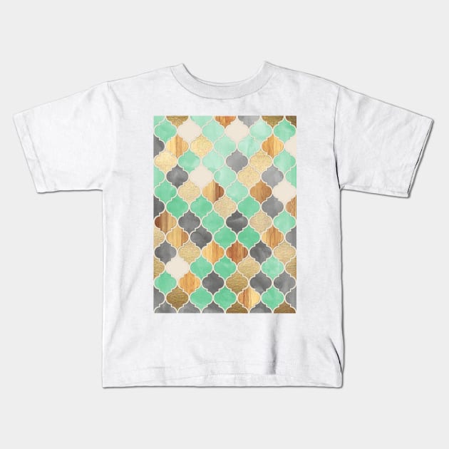 Charcoal, Mint, Wood & Gold Moroccan Pattern Kids T-Shirt by micklyn